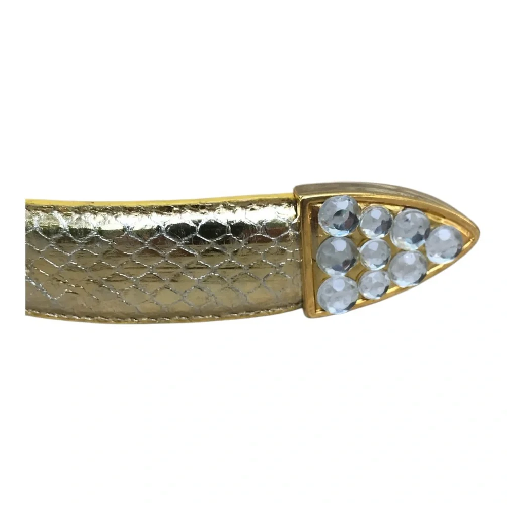 Genuine Leather Snakeskin  Gold Rhinestone Buckle Belt. SZ. S/M.